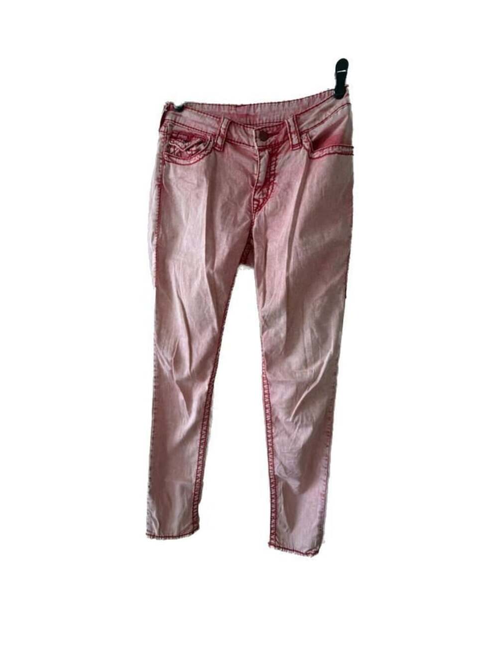 True Religion Pink Red Acid Wash Super T Stitching Denim Jeans size 28